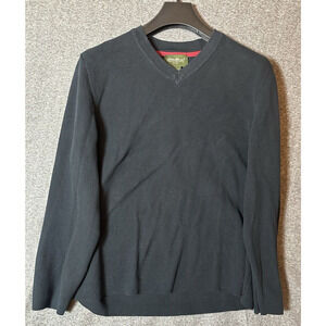 Eddie Bauer Sweater Womens Medium Black Cotton Long Sleeve V-Neck Logo 0193